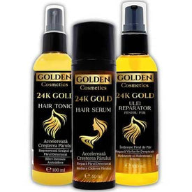 Set Accelerare Creștere Păr și Anticădere 24K Golden Cosmetics